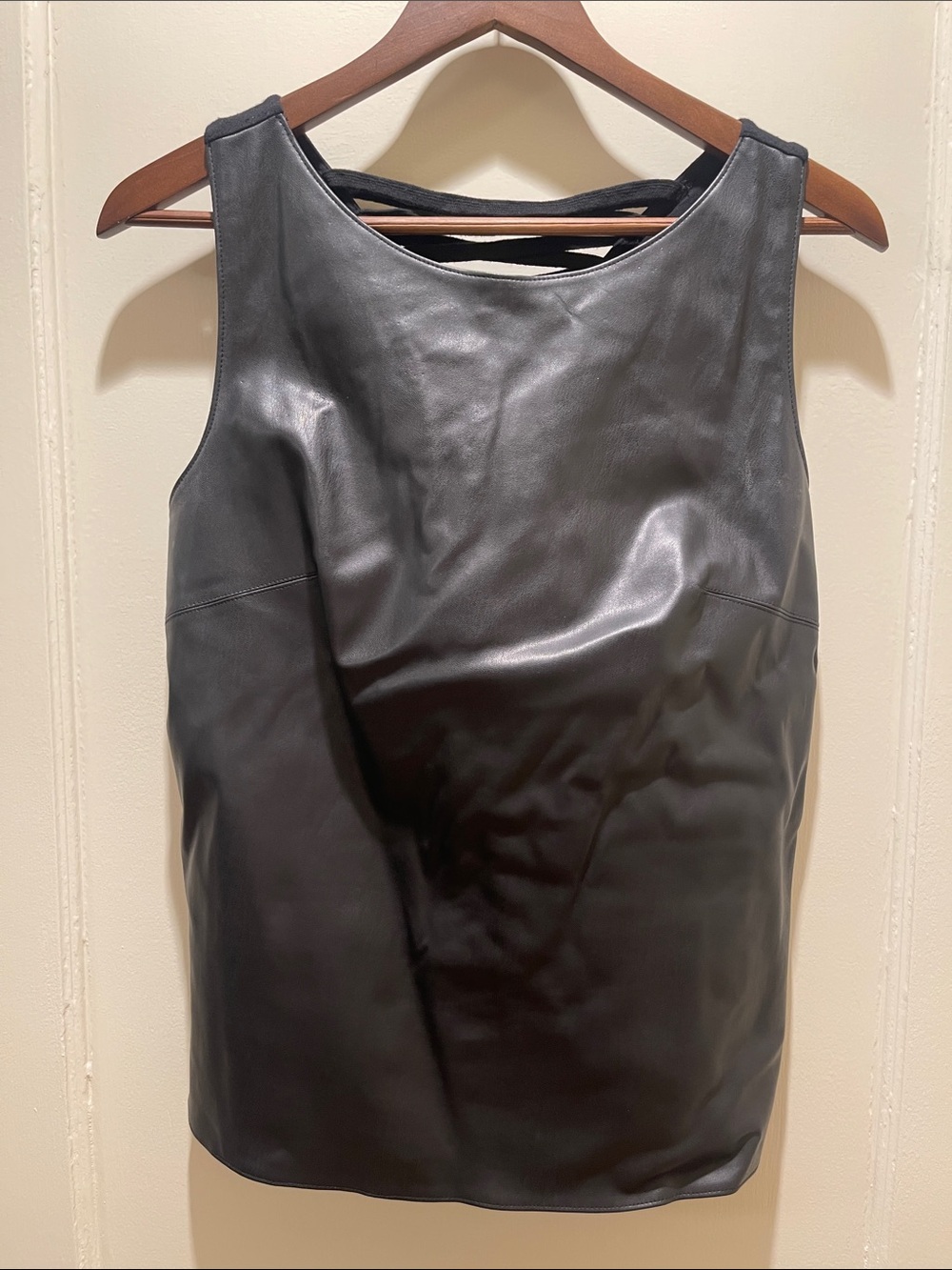 Black Faux Leather Sleeveless Tank Top